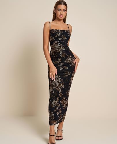Women Floral Corset Maxi Long Dress Ruched Bodycon Long Formal Wedding Guest Dresses