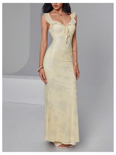 Women's Y2k Boho Floral Ruffle Mesh Maxi Dress Elegant Long Party Cocktail Dresses