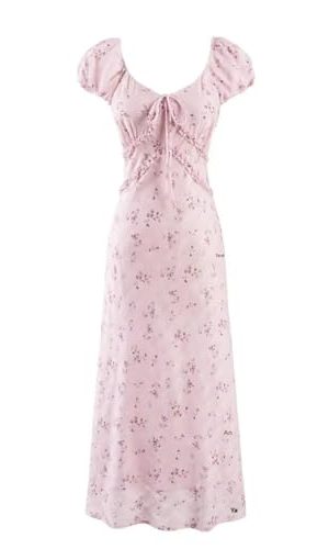 Women's Floral Bubble Sleeve A- Line V-Neck Dress Slimming Waist Long Holiday Dresses