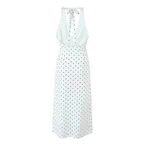 Women Spaghetti Straps Vintage Polka Dot Dresses Sexy Backless A-Line Holiday Party Dress
