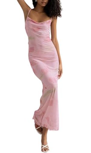 Women's 2025 Summer Dresses Floral Bodycon Maxi Dress Spaghetti Strap Backless Cocktail Party Long Dresses