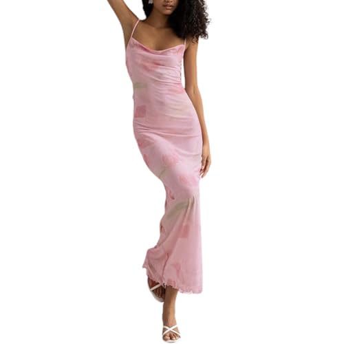 Women's 2025 Summer Dresses Floral Bodycon Maxi Dress Spaghetti Strap Backless Cocktail Party Long Dresses