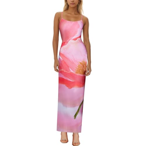 Women's Sexy Floral Print Maxi Dress Spaghetti Strap Backless Slim Flit Bodycon Long Dresses Party Night Going Out Outfits