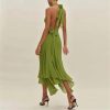 Woman Elegant Tie-Up Ruffle Irregular Sexy Solid Slim Fit Long Backless Hollow Party Dress