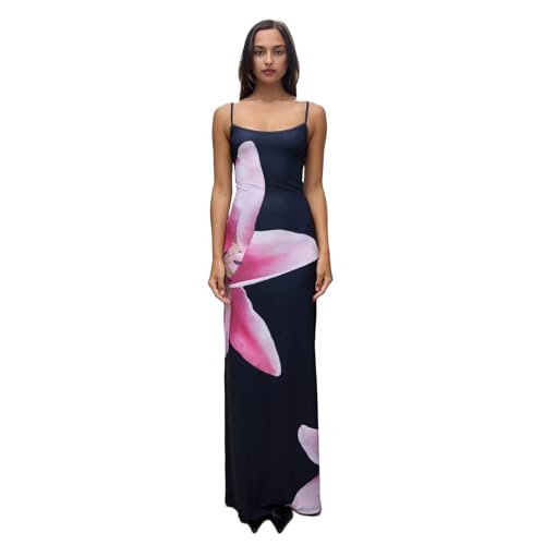 Women's Summer Floral Spaghetti Strap Maxi Dress Casual Backless Slit Cami Bodycon Dresses Long Sundress