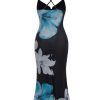 Women's Floral Print Bodycon Cami Dress Cowl Neck Spaghetti Strap Summer Long Dresses