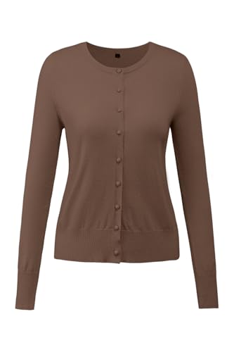 Women's Lightweight Button Down Cardigan Long Sleeve Casual Crew Neck Soft Knit Cardigans Sweater Tops