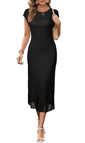 Women Fall 2025 Teacher Outfits Church Midi Cap/Long Sleeve Hollow Knit Modest Business Casual Sweater Dress