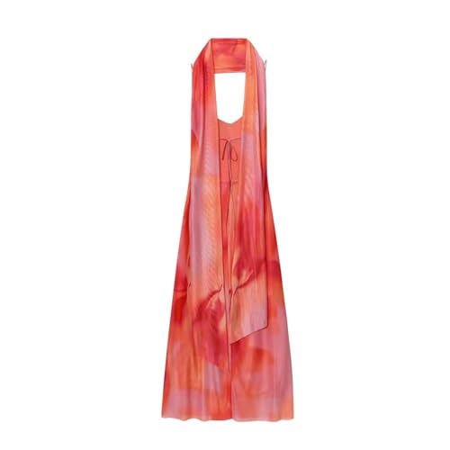 Women's Scarf Dress - V Neck Halter Tie Dye Mesh Long
