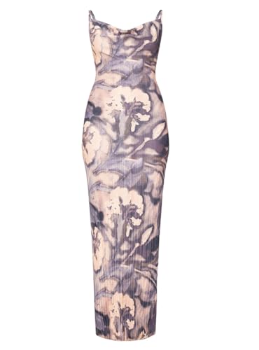 Women's Spring Cowl Neck Dress Sexy Strap Shoulder Pleated Maxi Dresses Summer Wedding Guest Dresses