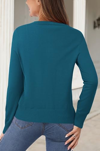 Women's Lightweight Button Down Cardigan Long Sleeve Casual Crew Neck Soft Knit Cardigans Sweater Tops