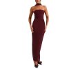 Women's Strapless Dress Set - Waist Slim Long Gown with Mesh Gloves Fluttering Belt