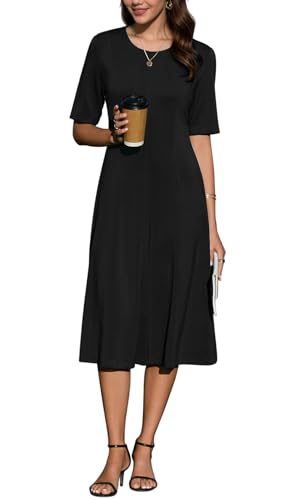 Womens 2025 Summer Teacher Work Modest Dresses Ultra Soft Short Sleeve Midi Old Money Clothes Business Casual Dress