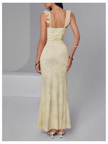 Women's Y2k Boho Floral Ruffle Mesh Maxi Dress Elegant Long Party Cocktail Dresses
