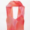 Women's Scarf Dress - V Neck Halter Tie Dye Mesh Long