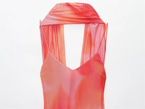 Women's Scarf Dress - V Neck Halter Tie Dye Mesh Long