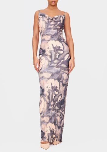 Women's Spring Cowl Neck Dress Sexy Strap Shoulder Pleated Maxi Dresses Summer Wedding Guest Dresses