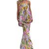 Women Sexy Strapless Printed Maxi Sleevless Slim Fit Tiered Chic Casual Holiday Dress