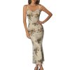 Women's Floral Print Cami Dress Cowl Neck Spaghetti Strap Bodycon Party Long Dresses