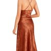 Women's Spaghetti Strap Cowl Neck Long Slip Satin Silk Midi Dress