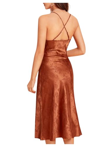Women's Spaghetti Strap Cowl Neck Long Slip Satin Silk Midi Dress