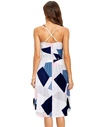 Women's Summer Casual Sundress Button Sleeveless Spaghetti Strap Dress