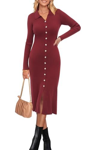 Womens Sweater Dress Fall Teacher Oufits 2025 Long Sleeve Business Casual Bodycon Split Ribbed Knit Midi Dresses