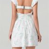 Women's Short Mini Dress Short Sleeve Low-Cut Backless Flower Print A-Line Dress High Waist Vestidos