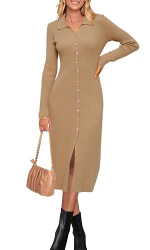 Womens Sweater Dress Fall Teacher Oufits 2025 Long Sleeve Business Casual Bodycon Split Ribbed Knit Midi Dresses