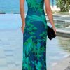 Womens Summer Dresses Spaghetti Strap Floral Maxi Dress Sleeveless Long Bodycon Dresses Wedding Guest Dress