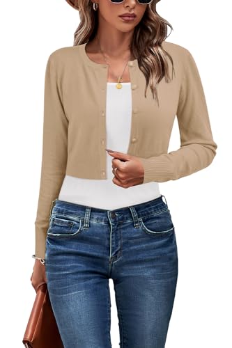 Cropped Cardigan Sweaters for Women 2025 Crew Neck Button Down Open Front Knit Bolero Shrugs