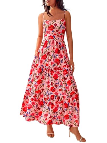 Women's Summer Dress 2025 Casual Floral Boho Maxi Dresses Sleeveless Spaghetti Strap Long Beach Sun Dresses