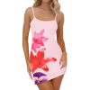 Women's Spaghetti Strap Mini Dress Summer Sexy Floral Backless Bodycon Short Cami Dress Casual Beach Vacation Outfits