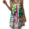 Women's Floral Print Cami Dress Spaghetti Strap V Neck Tunic Dress