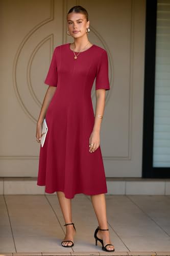 Womens 2025 Summer Teacher Work Modest Dresses Ultra Soft Short Sleeve Midi Old Money Clothes Business Casual Dress