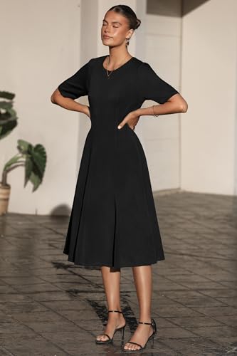 Womens 2025 Summer Teacher Work Modest Dresses Ultra Soft Short Sleeve Midi Old Money Clothes Business Casual Dress