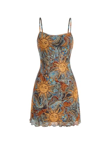Women's Vintage 90s Mini Dress Spaghetti Strap Boho Mesh Short Dresses