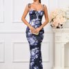 Women's Summer Floral Bodycon Maxi Dress Spaghetti Strap Sleeveless Boho Long Dresses