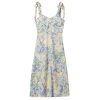 Women's Lace Up Shoulder Strap Camisole Dress Tie Dye Printed Long Skirt Bohemian Style V-Neck Slim Fit Beach Skirt