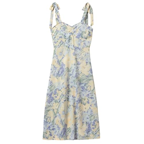 Women's Lace Up Shoulder Strap Camisole Dress Tie Dye Printed Long Skirt Bohemian Style V-Neck Slim Fit Beach Skirt