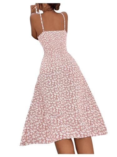 Women's Summer Split Thigh Spaghetti Strap Cami Midi Floral Dress