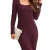 Womens 2024 Fall Dresses Long Sleeve Square Neck Rib Knit Winter Sweater Dress Bodycon Business Casual Outfits