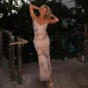 Women Bodycon Maxi Dress Y2K Sexy Slim Fit Spaghetti Strap Long Dress V Neck Sleeveless Floral Printed Cocktail Party Dress