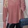 Women's Velvet Smocked Dressy Casual Fall Outfits Long Sleeve Button Down Shirts Business Work Tops Trendy