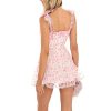 Women Summer Casual Dress Floral Print Tie-Up Shoulder Strap Mini Dress Fashion Double Layer Backless Cami Dress