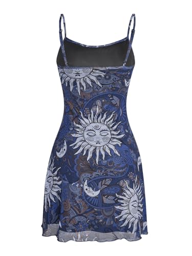 Women's Vintage 90s Mini Dress Spaghetti Strap Boho Mesh Short Dresses