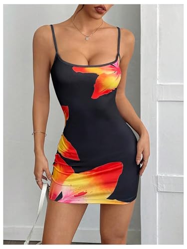 Women's Floral Print Bodycon Spaghetti Strap Dress Backless Mini Summer Dresses