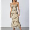 Women's Floral Print Cami Dress Cowl Neck Spaghetti Strap Bodycon Party Long Dresses