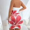 Summer Short Dress Strapless Floral Pattern Bodycon Skinny Tube Backless Sleeveless Bandeau Date Night Party Clubwear