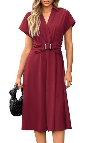 Womens Wear to Work Teacher Business Casual Dress Funeral Midi Dresses Button Down Office Clothes with Pockets
